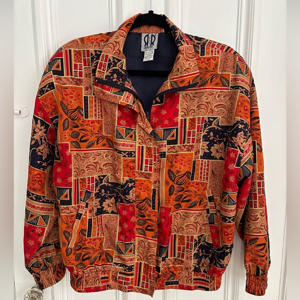 Vintage R&R Sport Light Jacket Orange And Blue Floral Leaves